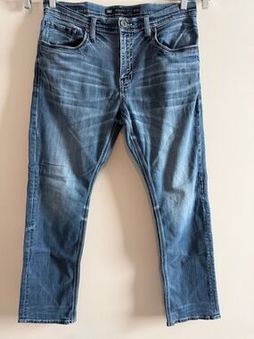 BKE Jeans Men's 36x32 Blue Jake Straight Med Wash Buckle Grunge Faded Whiskered